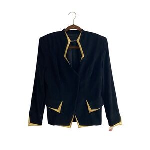 VTG Marlon Black Gold Metallic Trim Blazer Jacket NWT Medium 80s 90s Avant Garde